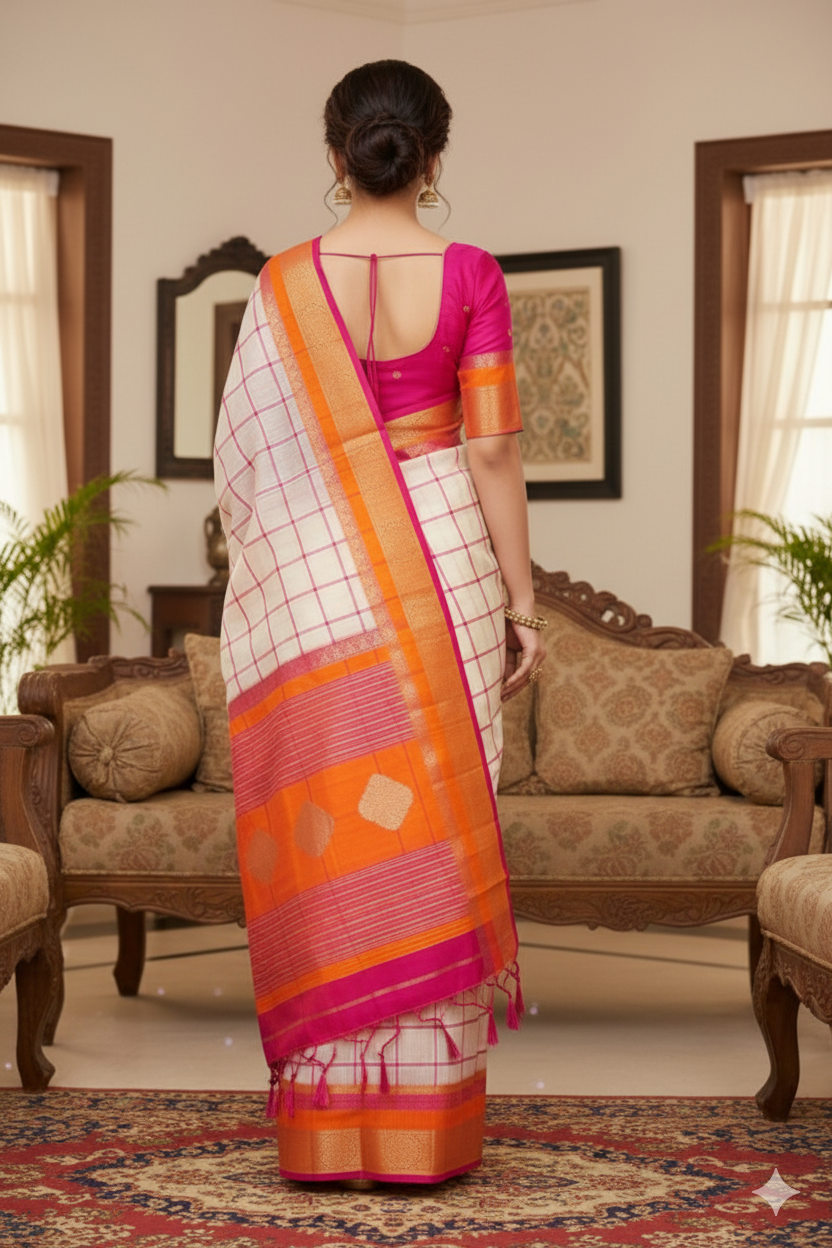 Super soft kota doriya saree with full paithani style jacquard border and chit pallu with contast strips
