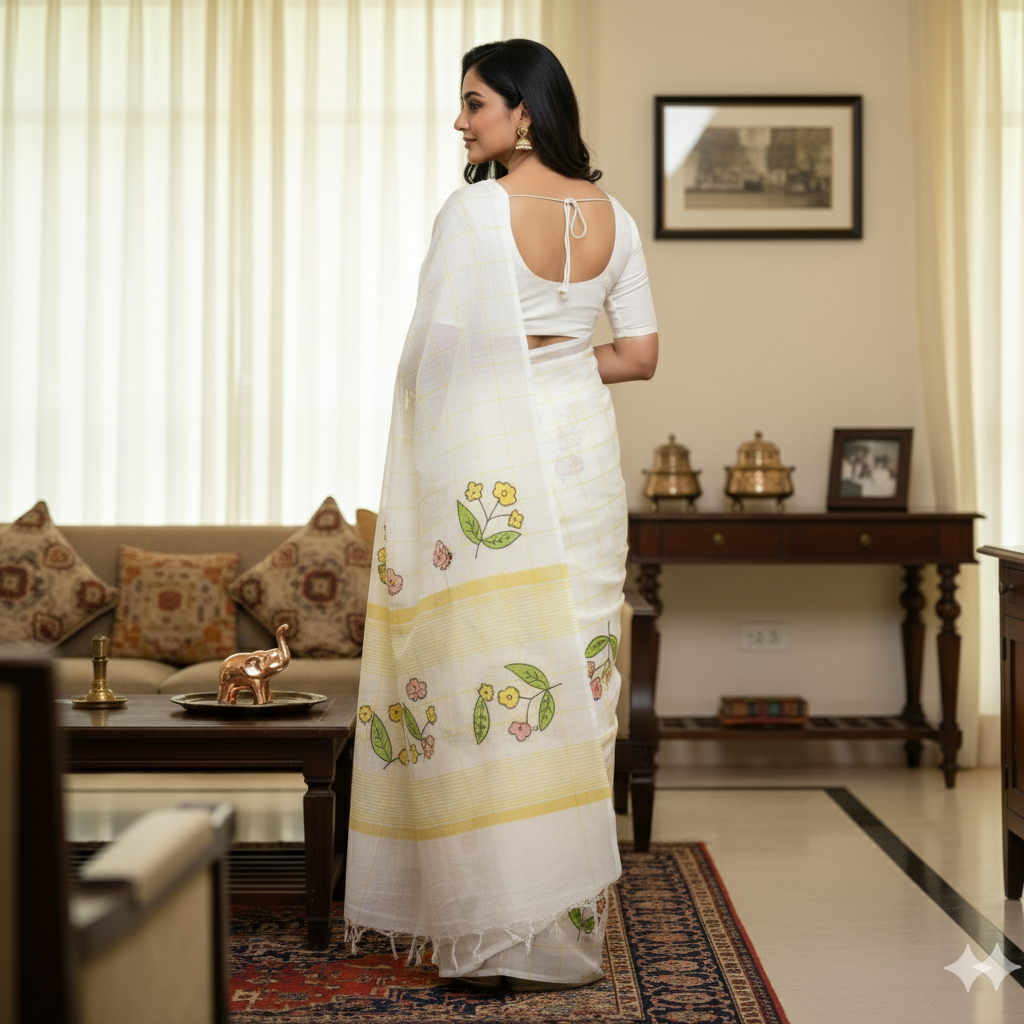 very smooth and light weight, with super hit kalamkari,Flower, And Batik design all over saree