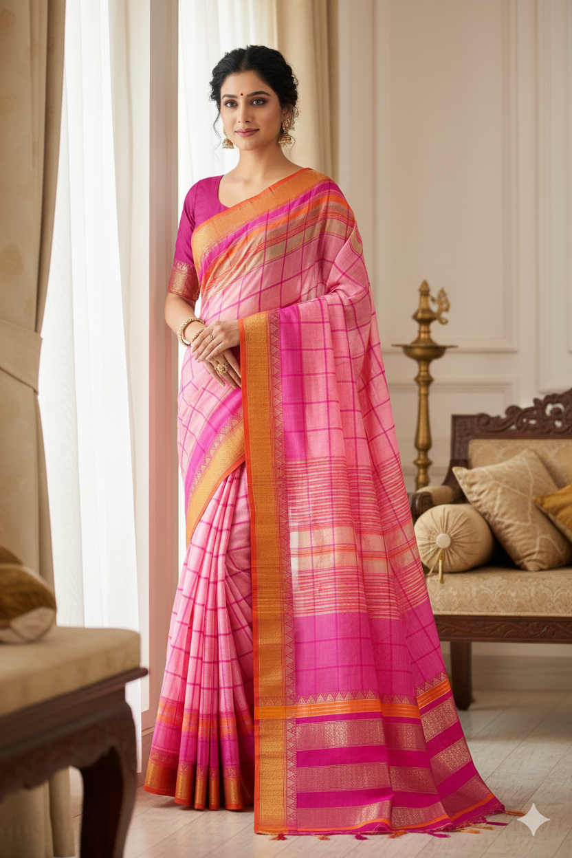 Super soft kota doriya saree with full paithani style jacquard border and chit pallu with contast strips