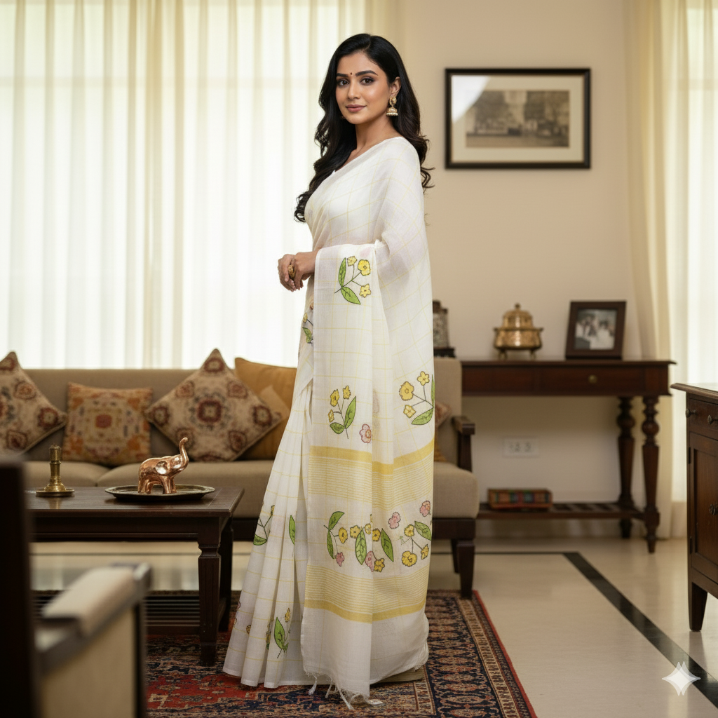 very smooth and light weight, with super hit kalamkari,Flower, And Batik design all over saree