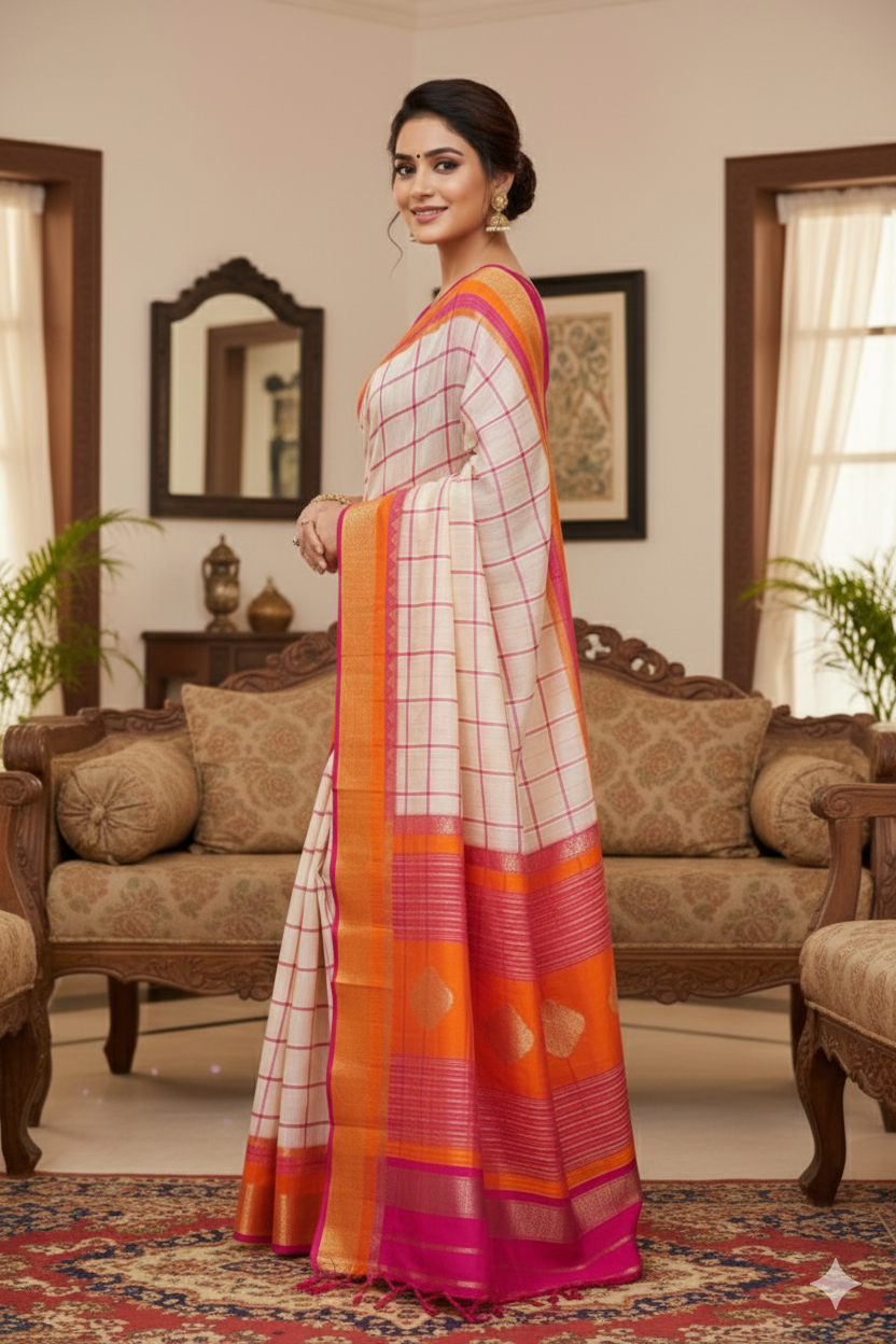 Super soft kota doriya saree with full paithani style jacquard border and chit pallu with contast strips