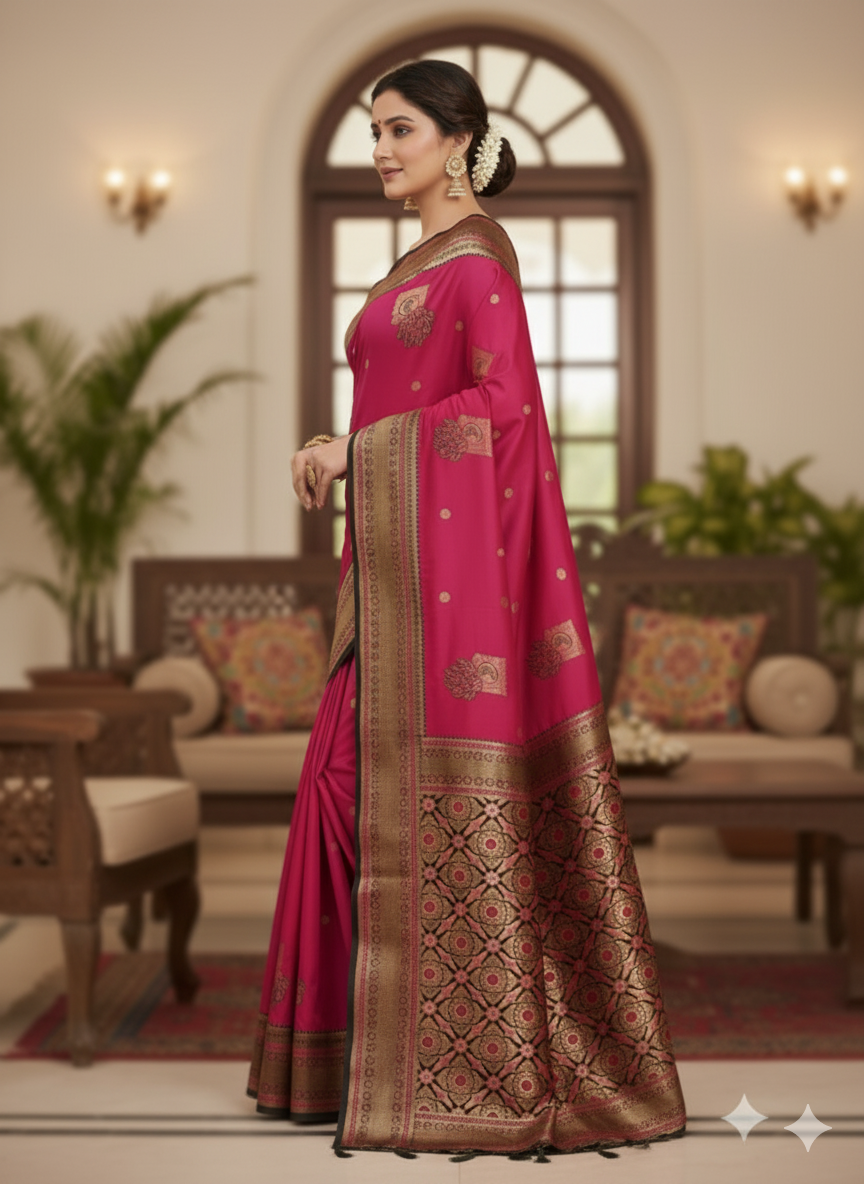 Title: Peacock hues dancing on silk threads/Paithani saree