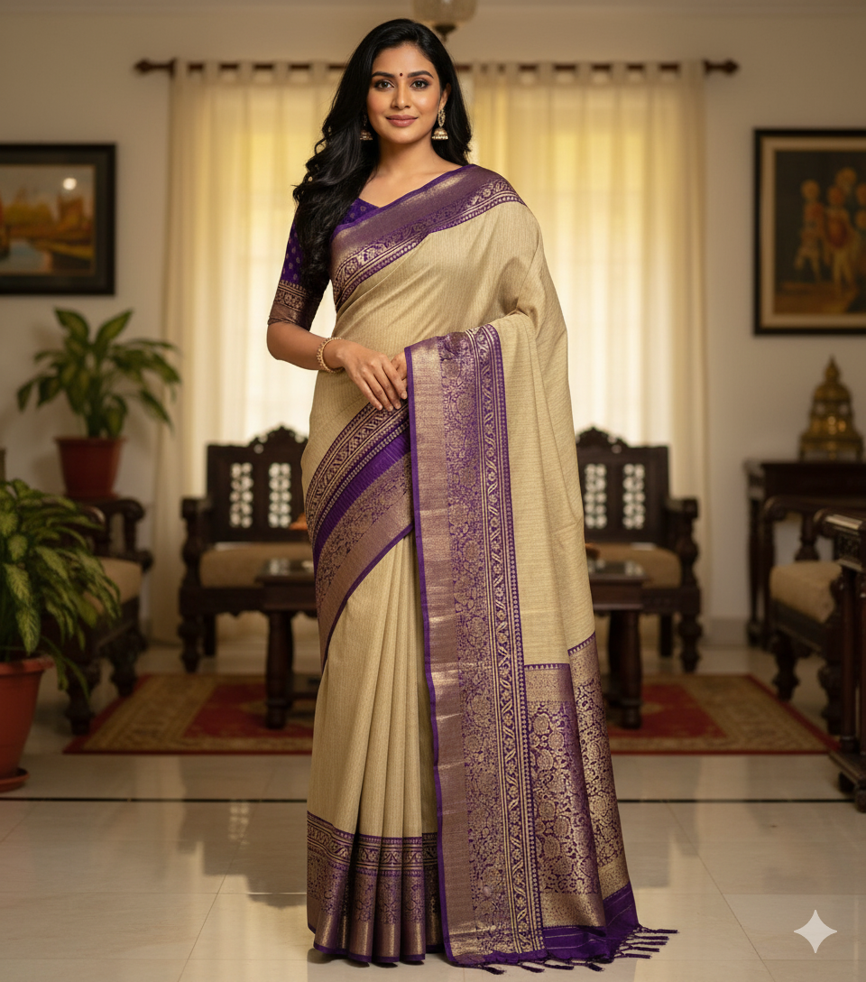 Soft dola silk saree/ajarakh pallu and ajarakh blouse