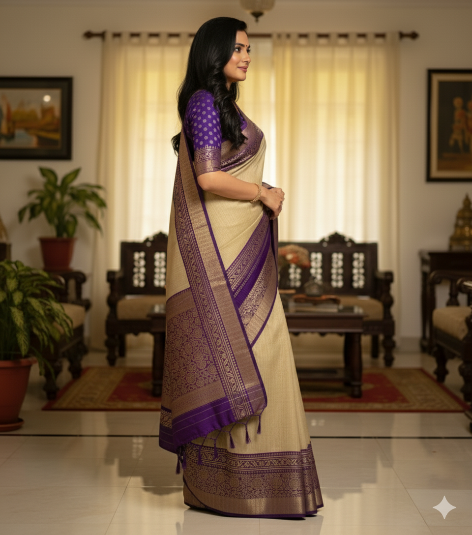 Soft dola silk saree/ajarakh pallu and ajarakh blouse