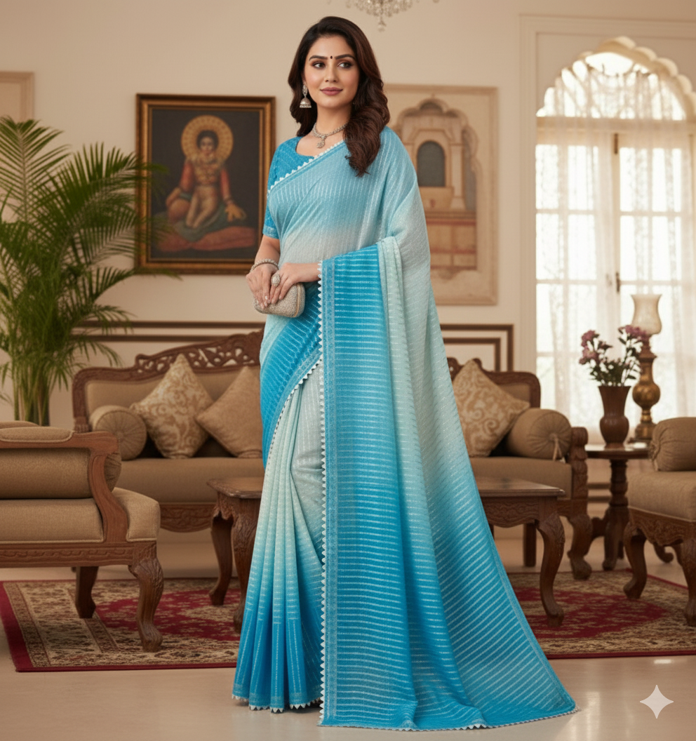 New silver chiffon saree