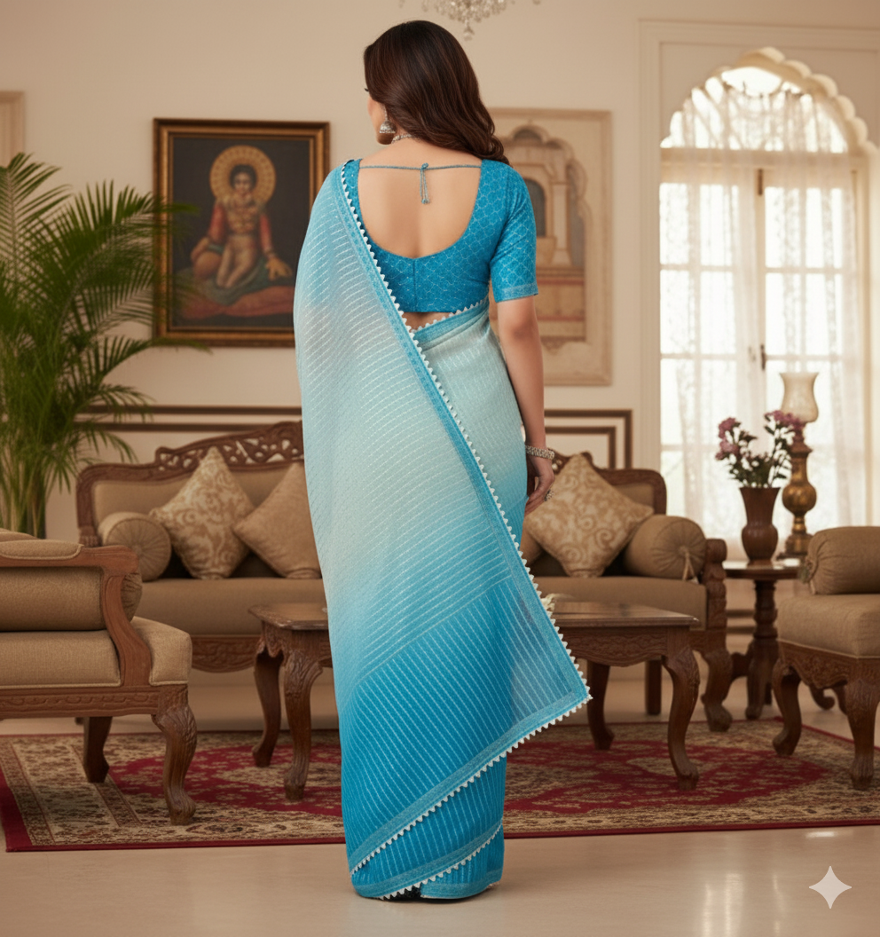 New silver chiffon saree