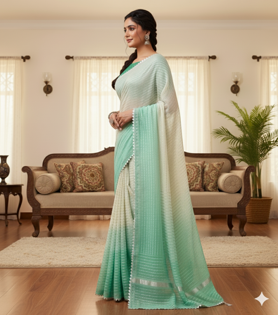 New silver chiffon saree