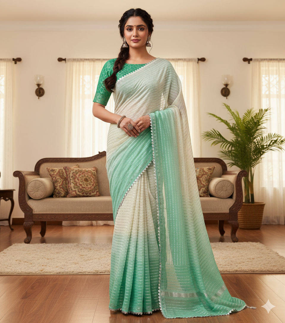 New silver chiffon saree