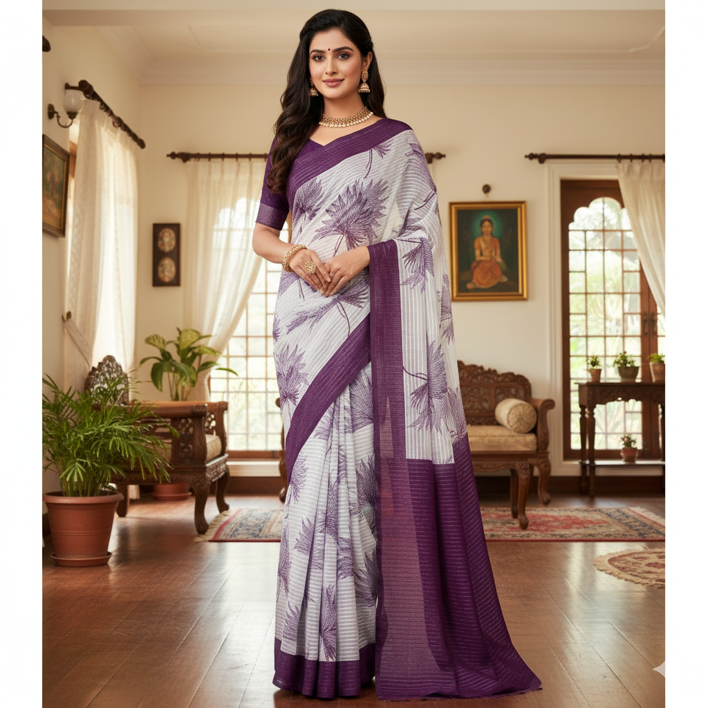 Soft saree multicolourd didital print all over saree with PERFECTLY MATCHED blouse piece
