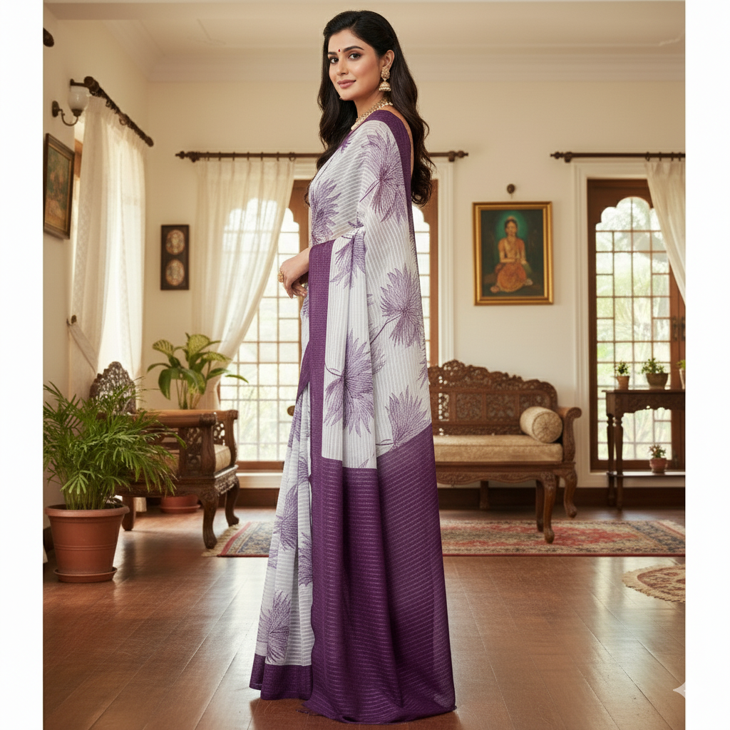 Soft saree multicolourd didital print all over saree with PERFECTLY MATCHED blouse piece