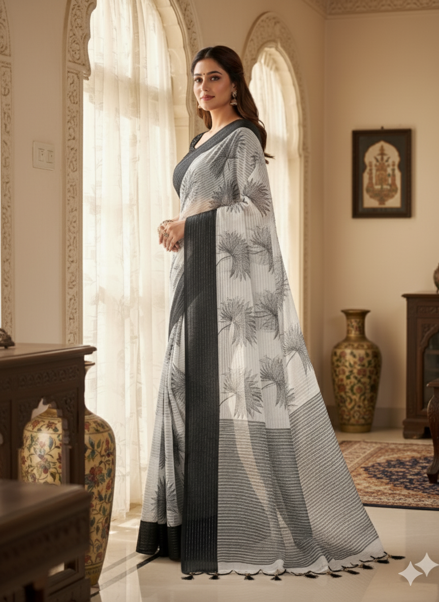 Soft saree multicolourd didital print all over saree with PERFECTLY MATCHED blouse piece