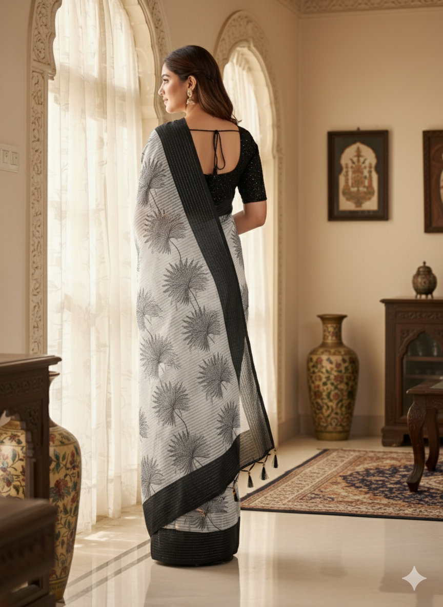 Soft saree multicolourd didital print all over saree with PERFECTLY MATCHED blouse piece