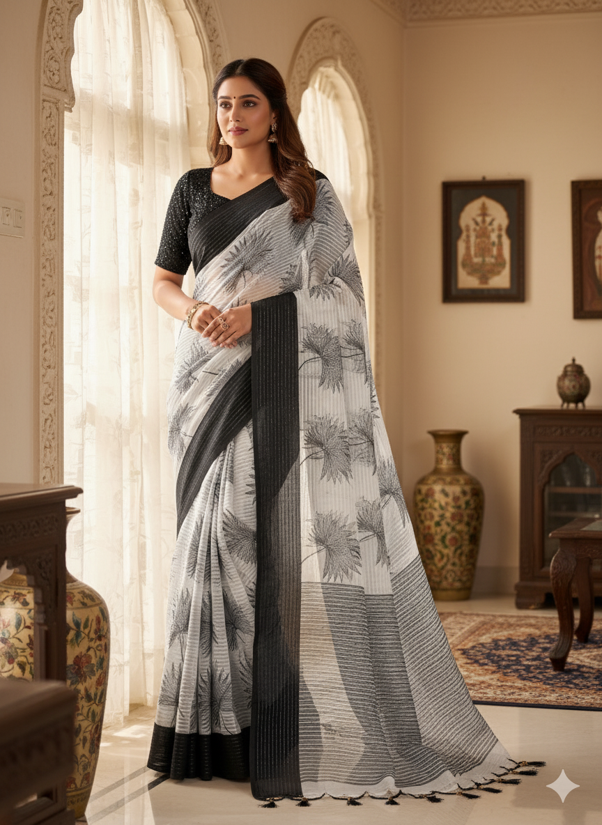 Soft saree multicolourd didital print all over saree with PERFECTLY MATCHED blouse piece