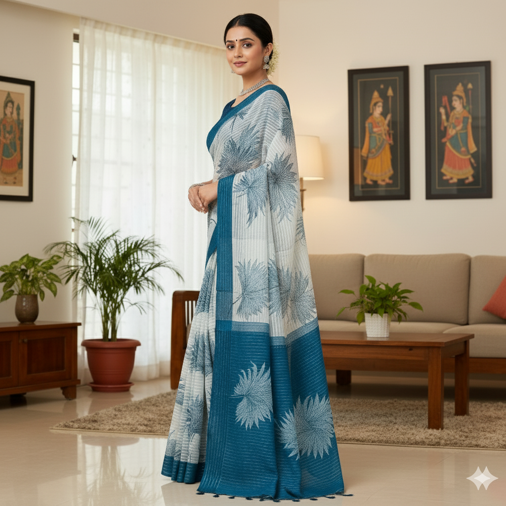 Soft saree multicolourd didital print all over saree with PERFECTLY MATCHED blouse piece