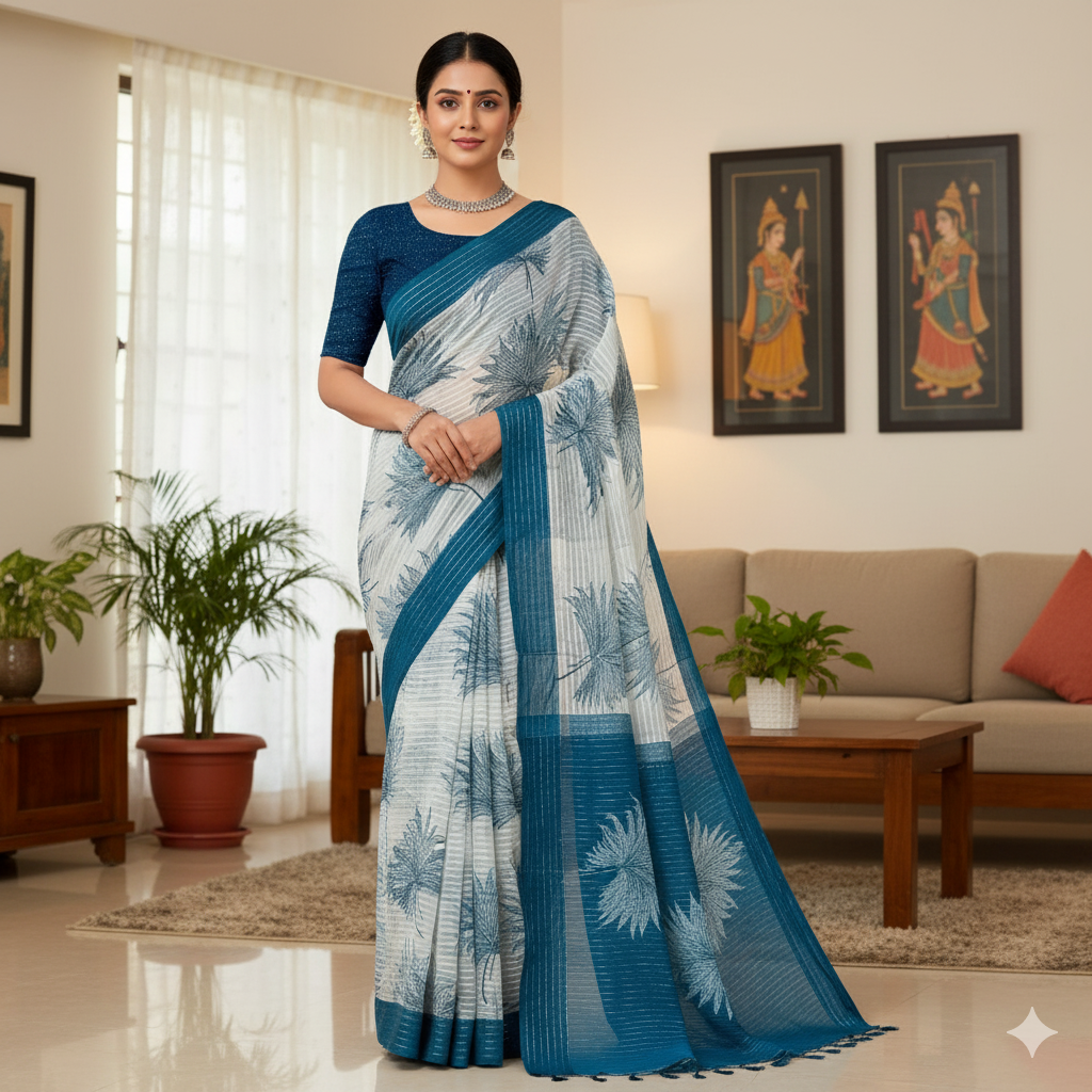 Soft saree multicolourd didital print all over saree with PERFECTLY MATCHED blouse piece