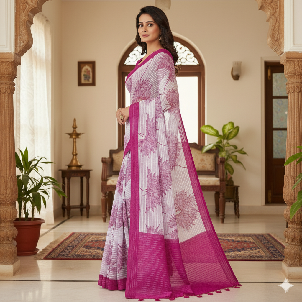 Soft saree multicolourd didital print all over saree with PERFECTLY MATCHED blouse piece