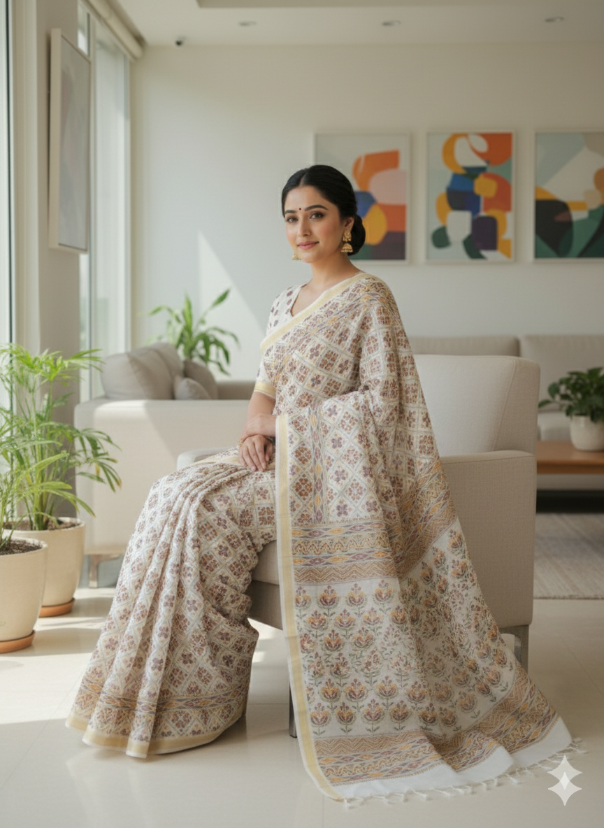 Elegant White Patola Printed Pure Silk Saree
