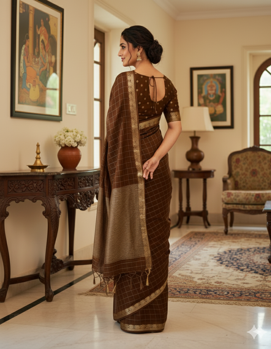 Classic Brown Saree with Golden Border