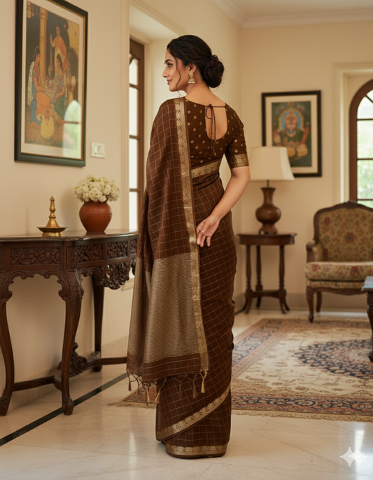 Classic Brown Saree with Golden Border