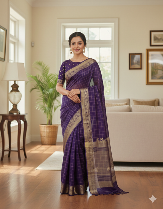 Royal Purple Saree with Golden Detailing