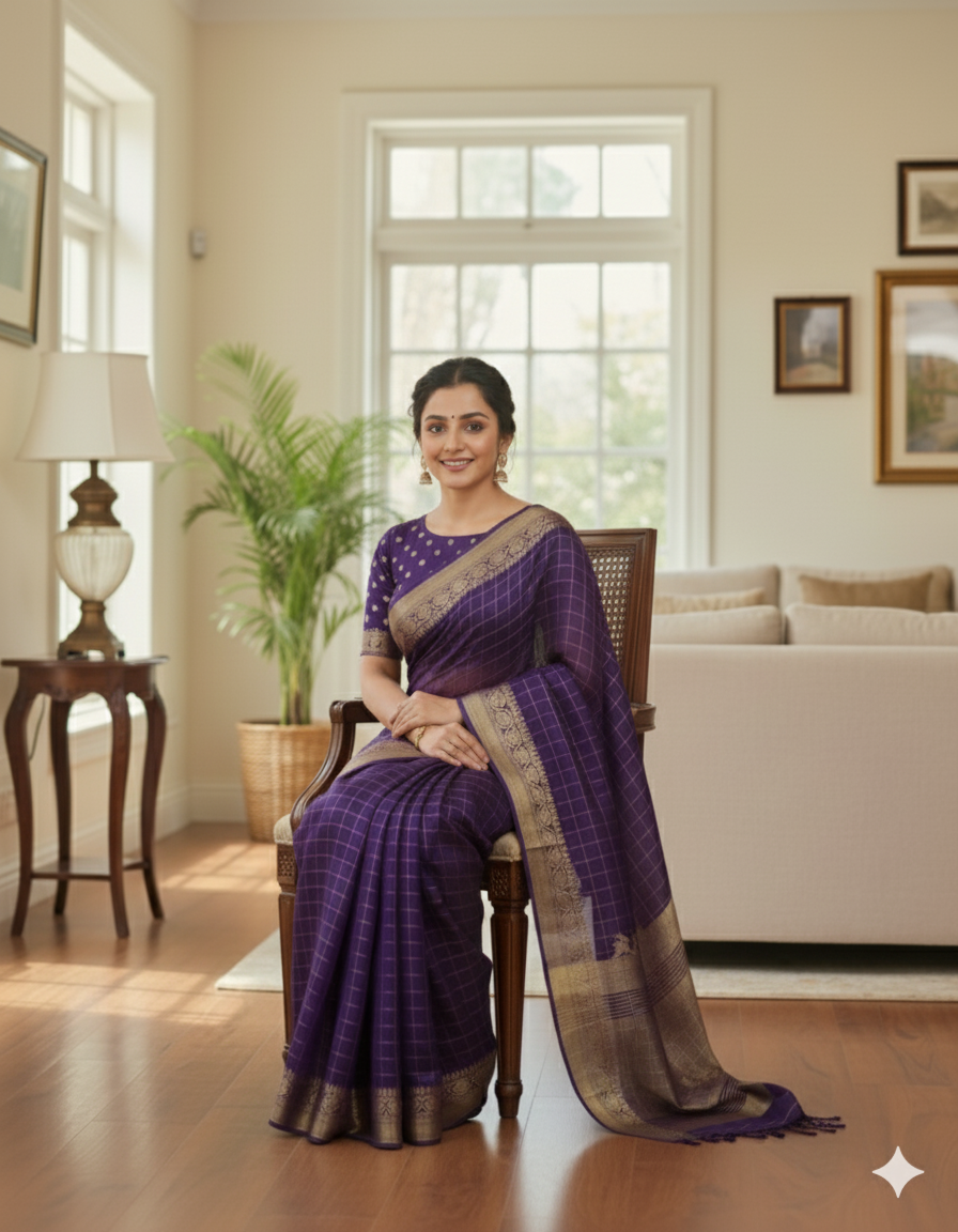 Royal Purple Saree with Golden Detailing
