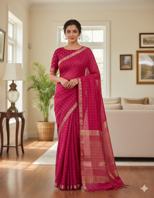 Elegant Magenta Saree with Golden Border