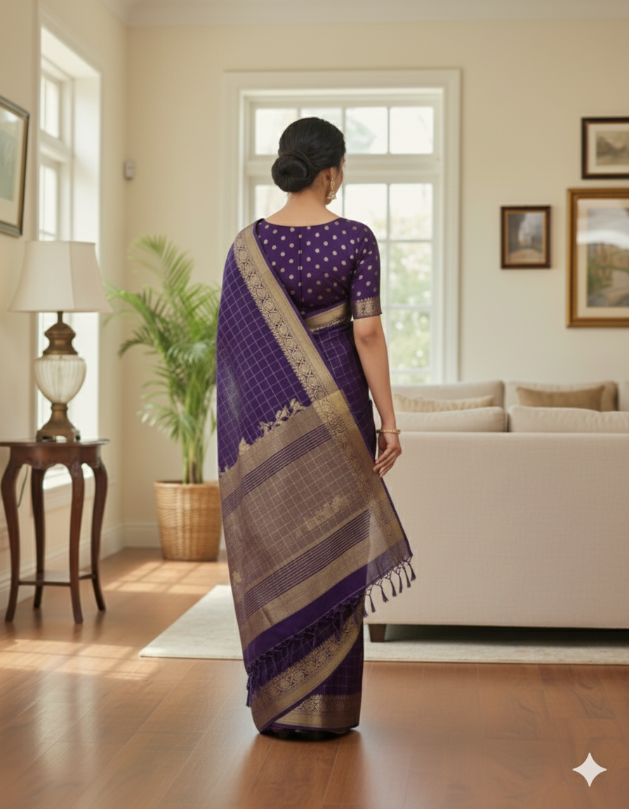 Royal Purple Saree with Golden Detailing