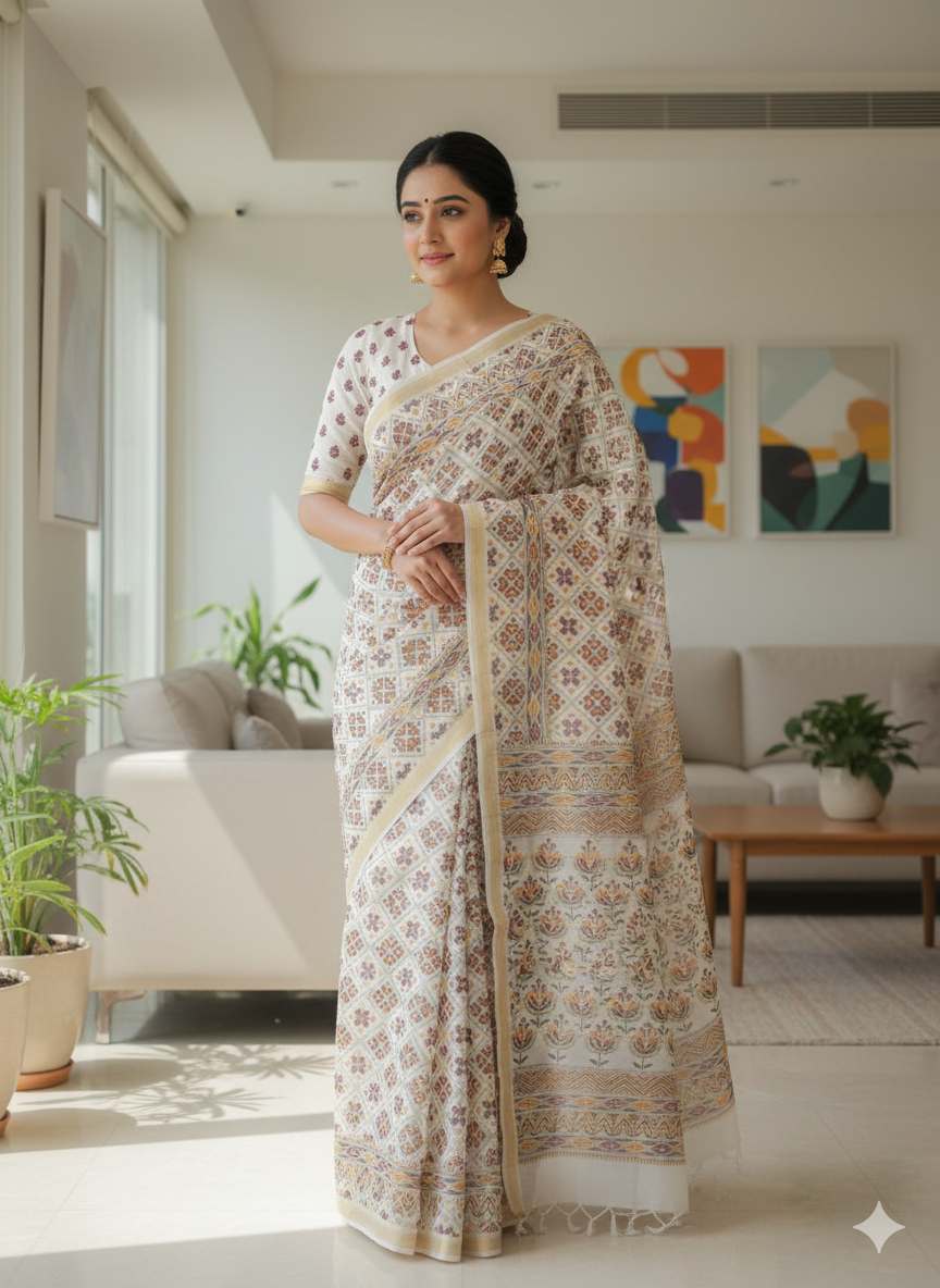 Elegant White Patola Printed Pure Silk Saree