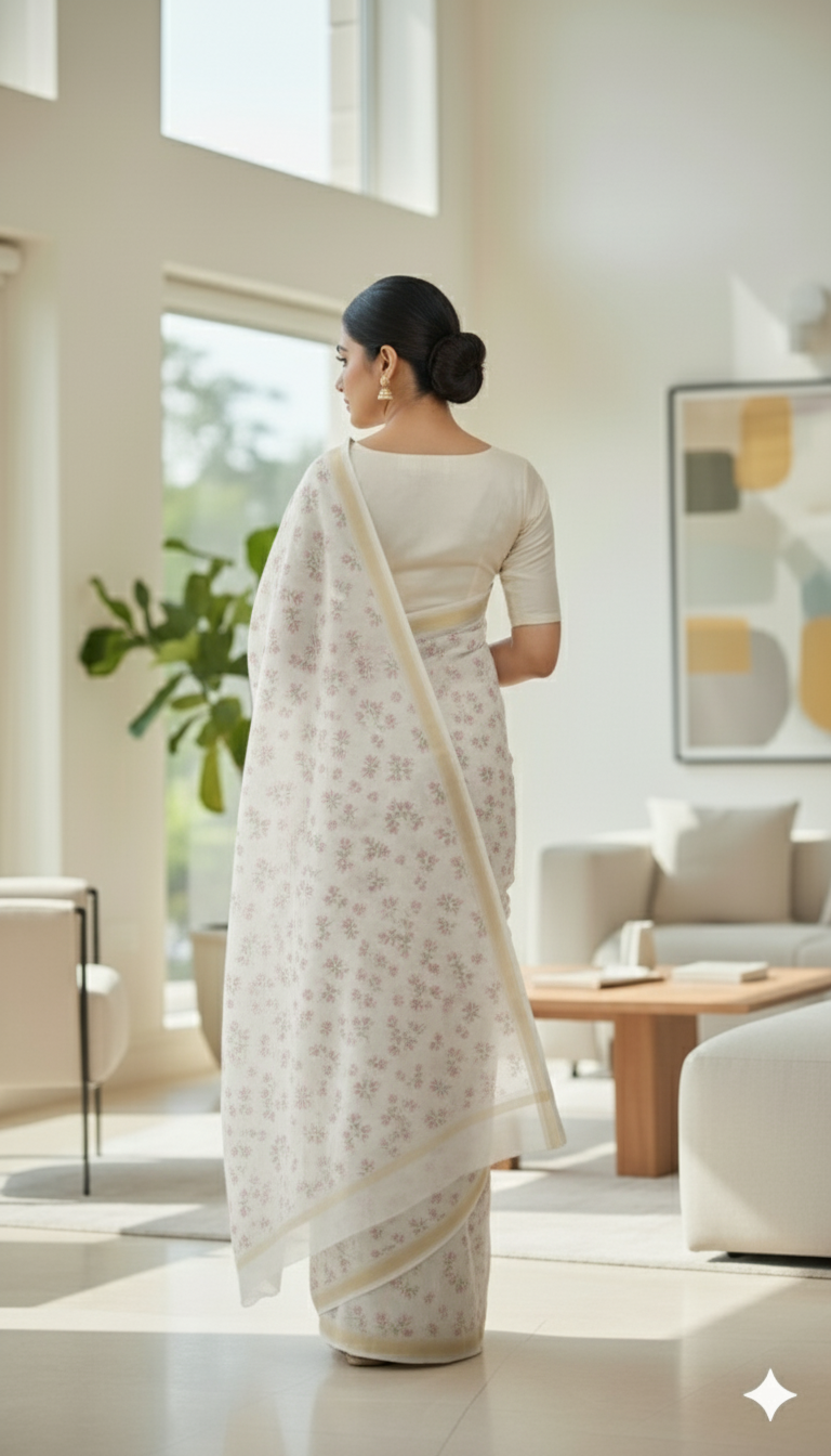 Soft Pink Floral Printed Pure Silk Saree