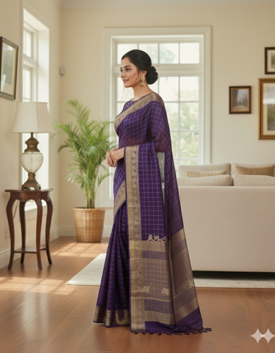 Royal Purple Saree with Golden Detailing