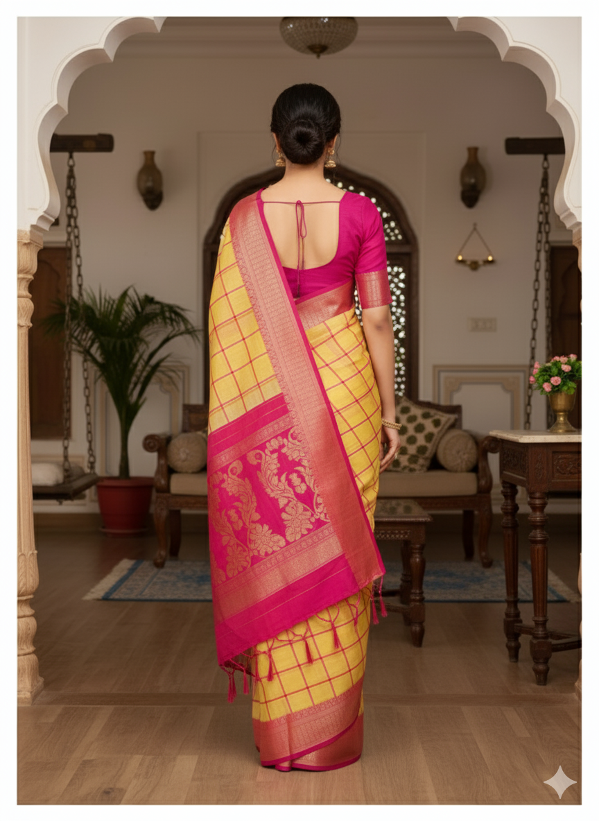 Super soft kota doriya saree with full paithani style jacquard border and chit pallu with contast strips