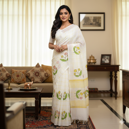 very smooth and light weight, with super hit  kalamkari,Flower, And Batik design all over saree