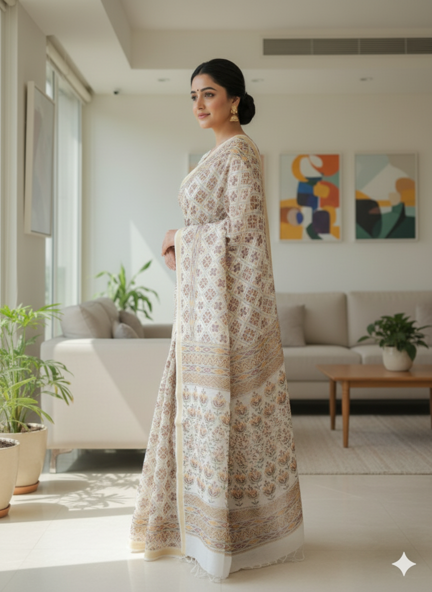 Elegant White Patola Printed Pure Silk Saree
