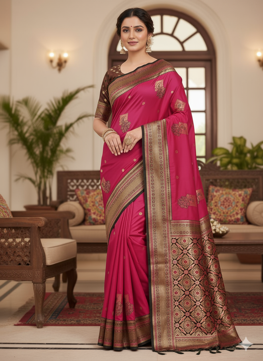 Title:  Peacock hues dancing on silk threads/Paithani saree