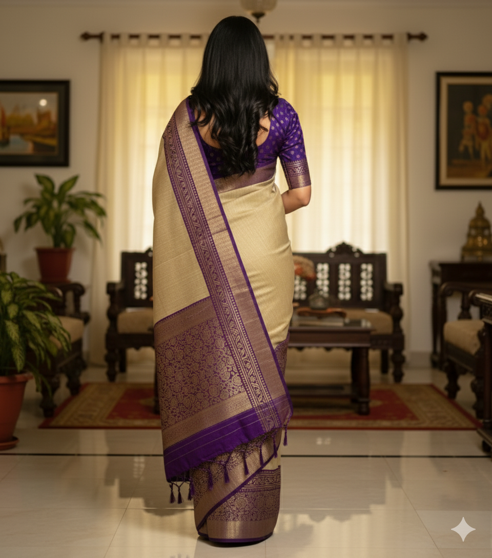 Soft dola silk saree/ajarakh pallu and ajarakh blouse