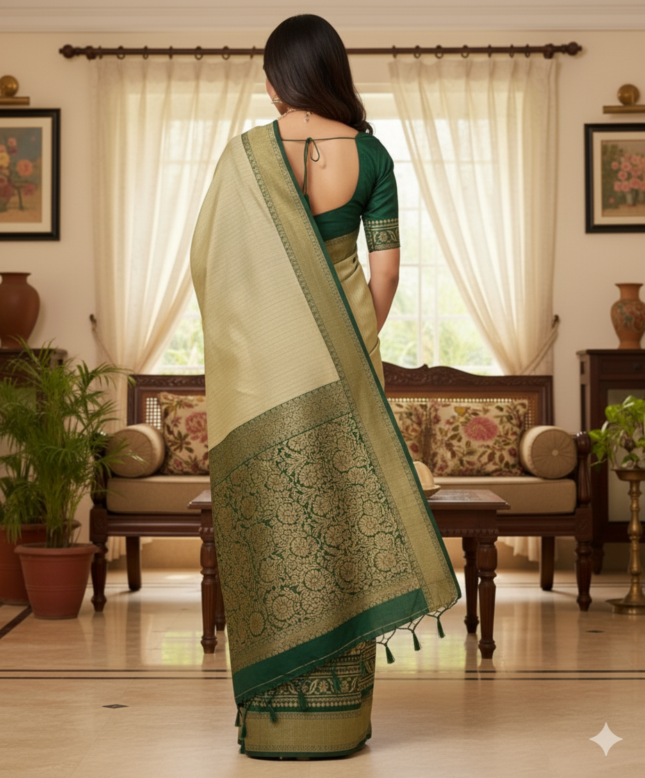 Soft dola silk saree/ajarakh pallu and ajarakh blouse