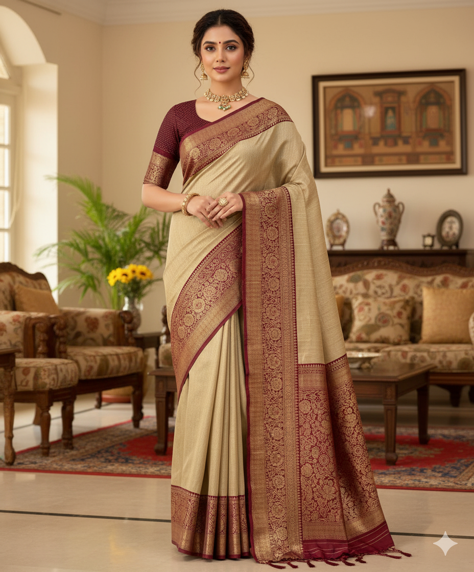 Soft dola silk saree/ajarakh pallu and ajarakh blouse