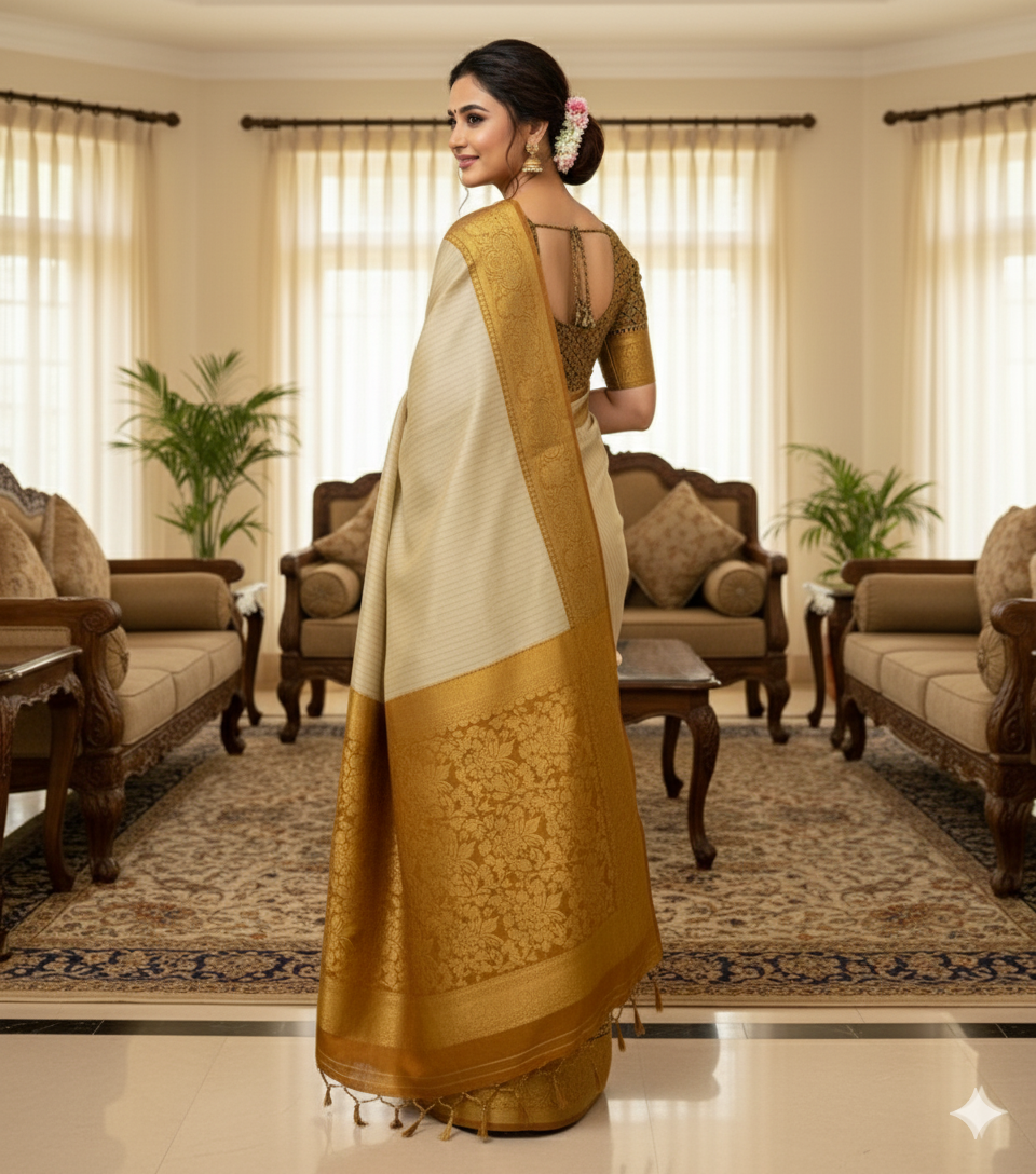 Soft dola silk saree/ajarakh pallu and ajarakh blouse