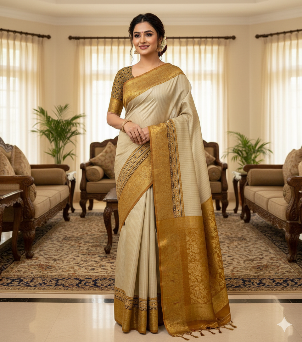 Soft dola silk saree/ajarakh pallu and ajarakh blouse
