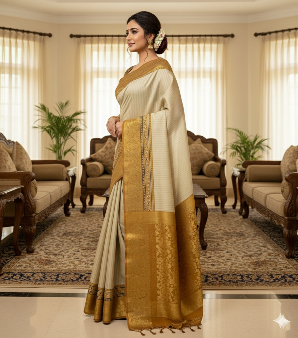 Soft dola silk saree/ajarakh pallu and ajarakh blouse
