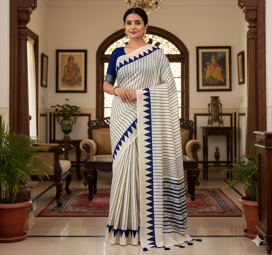 Pure crepe satin with ajrak lahariya printed saree rich pallu with heavy tussles