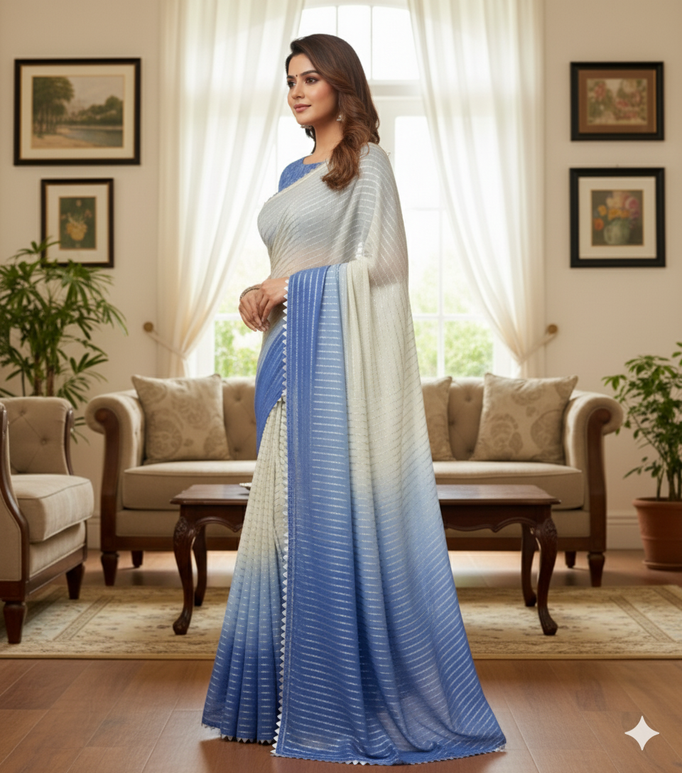 New silver chiffon saree