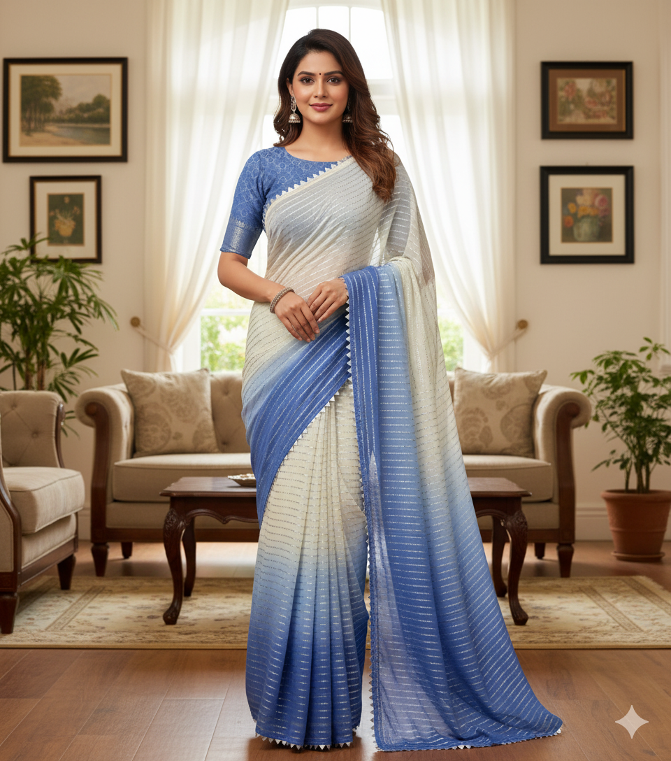New silver chiffon saree