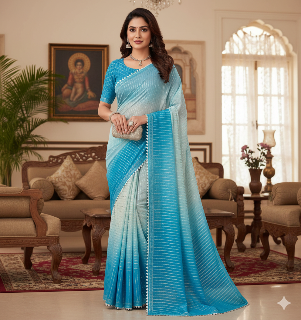 New silver chiffon saree