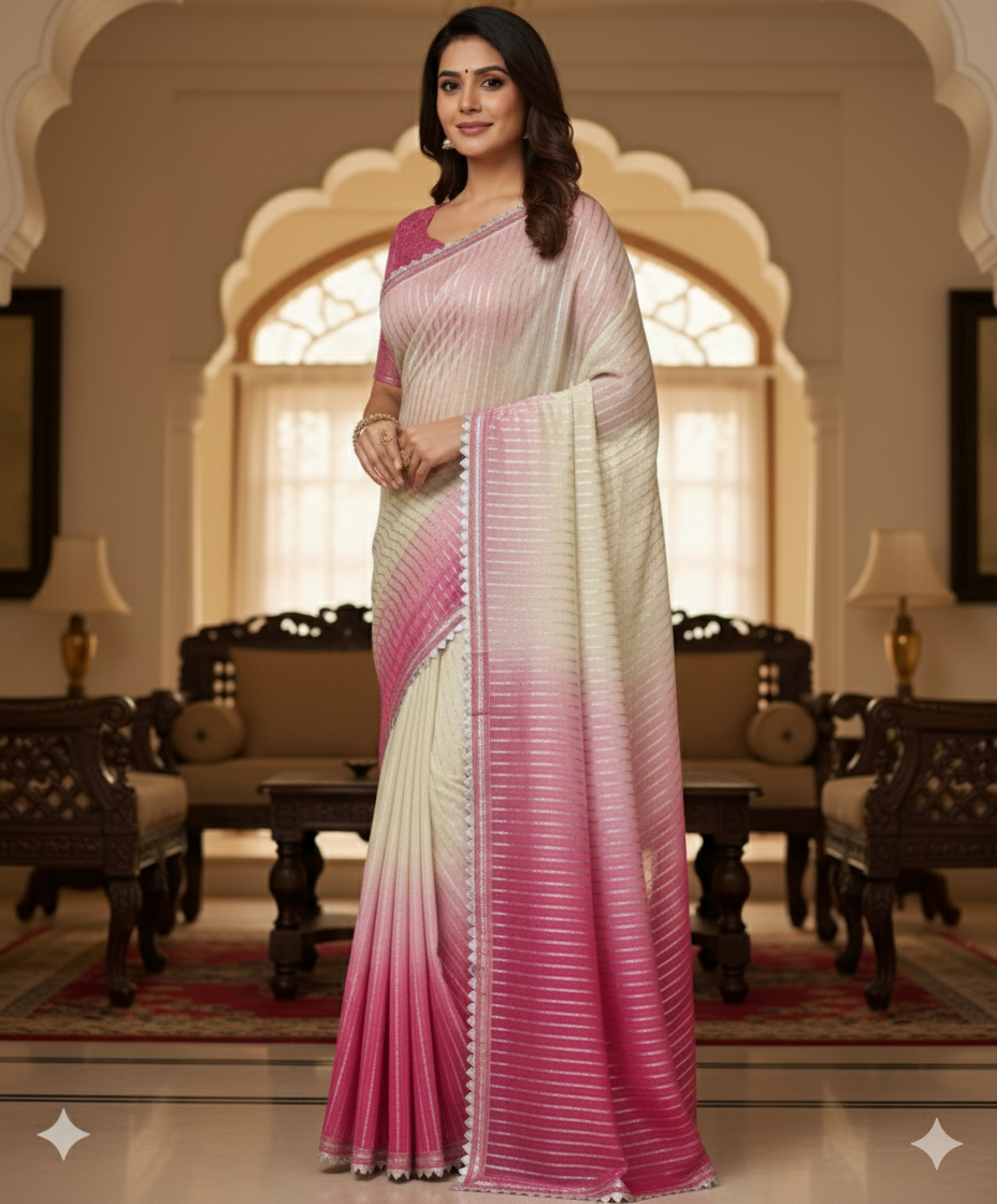 New silver chiffon saree