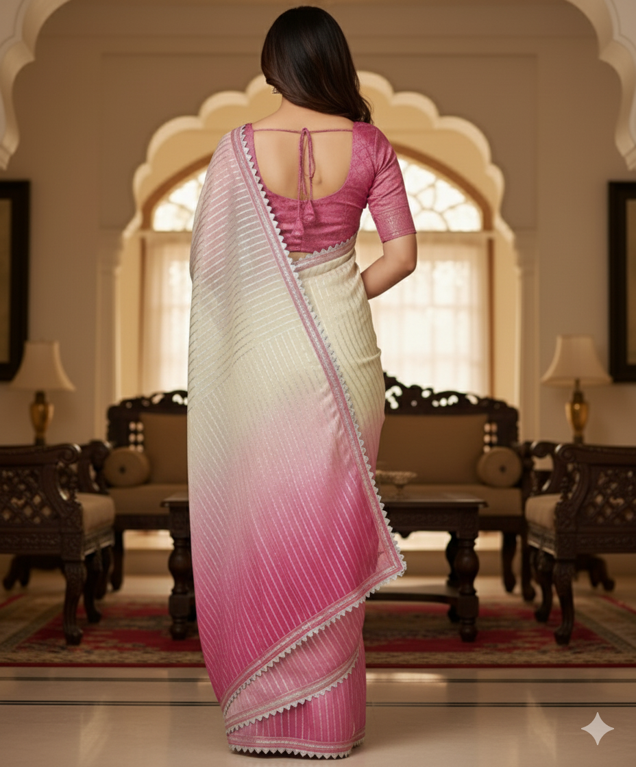 New silver chiffon saree