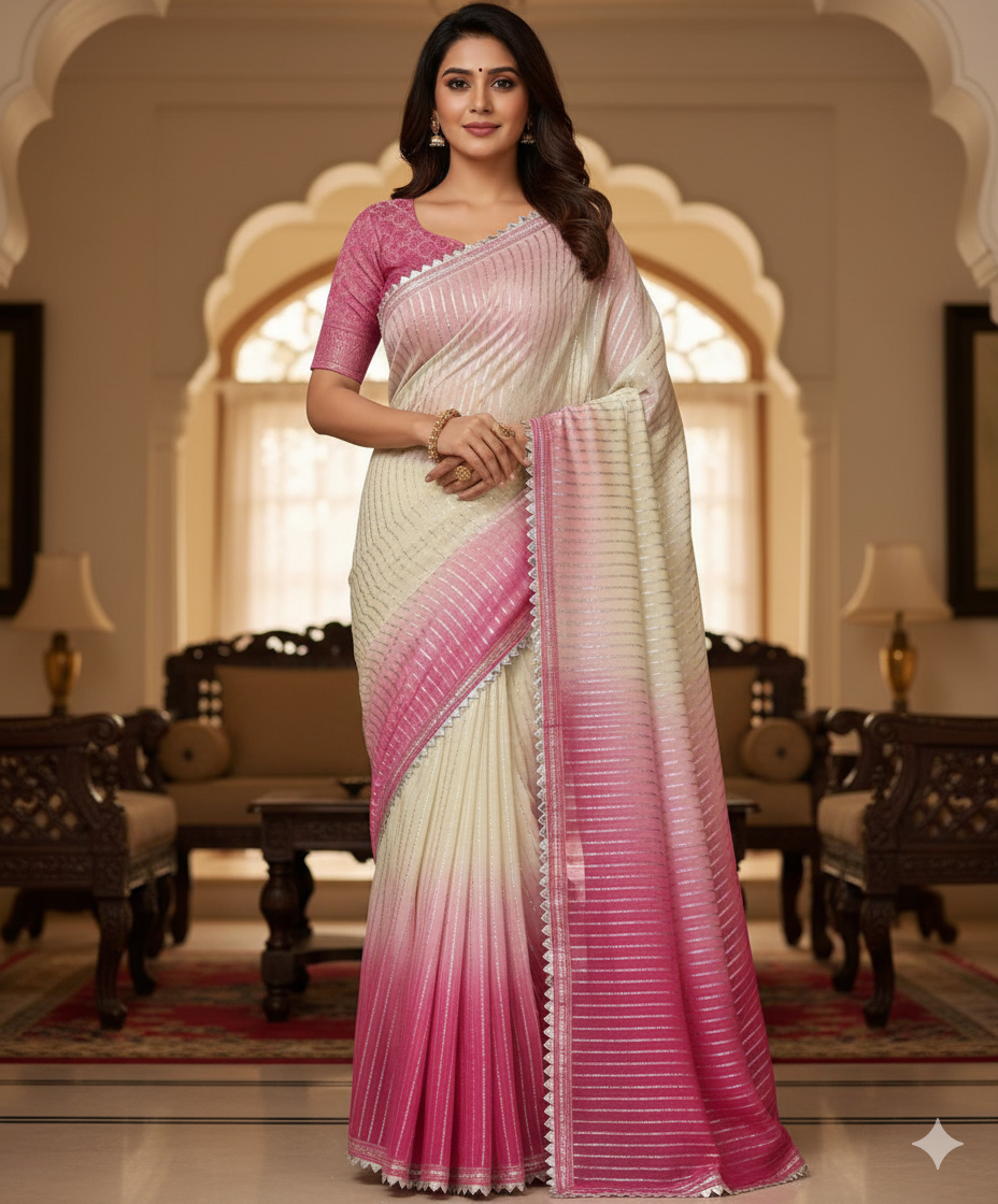 New silver chiffon saree