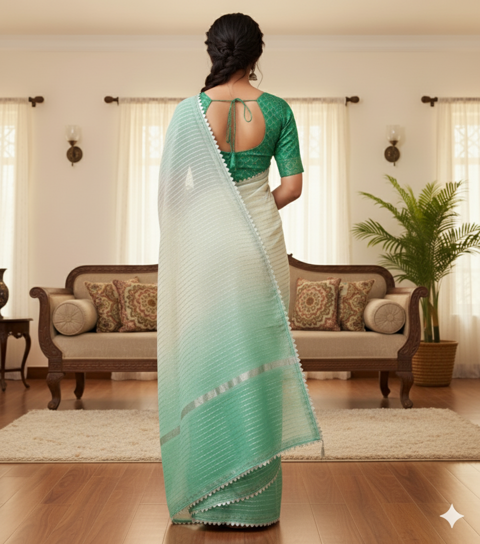 New silver chiffon saree