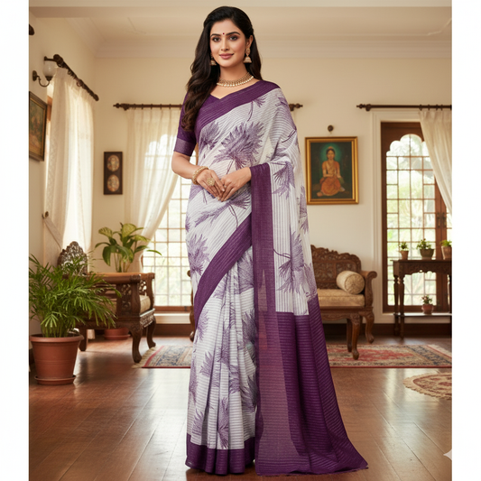 Soft saree multicolourd didital print all over saree with PERFECTLY MATCHED blouse piece