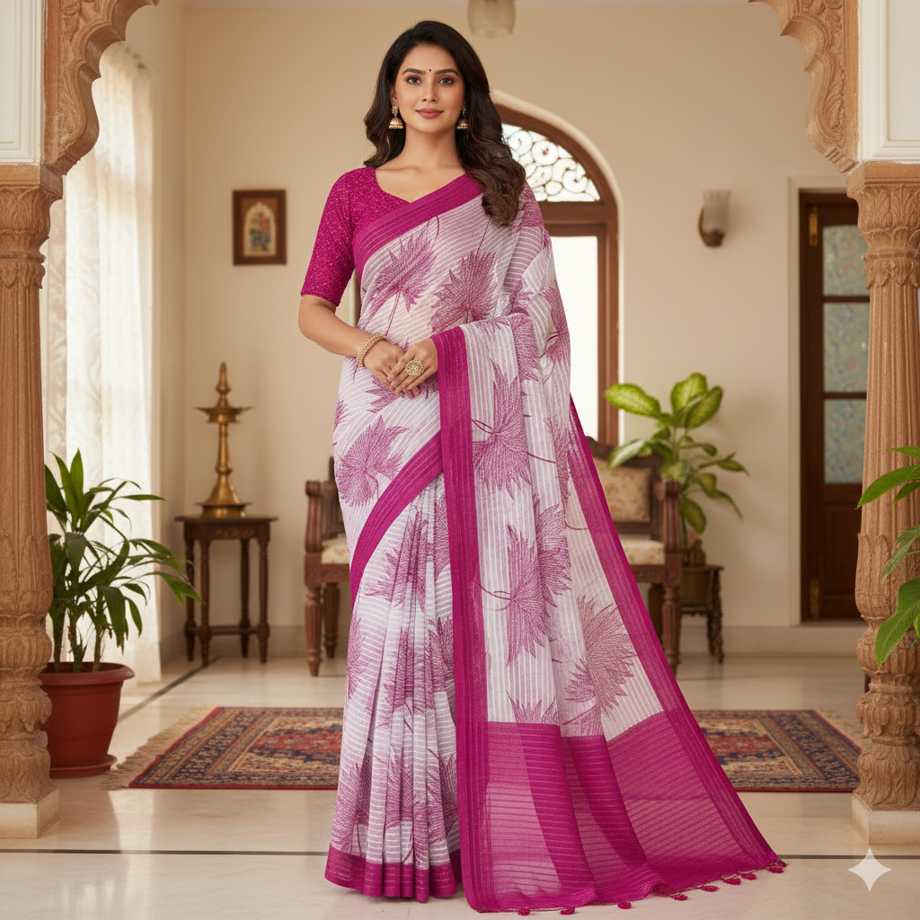Soft saree multicolourd didital print all over saree with PERFECTLY MATCHED blouse piece